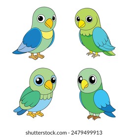 Cartoon Parakeet Clip Art Set - Isolated Vector Illustrations for Kids and Nature Lovers