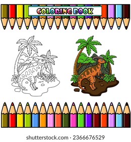 Cartoon parasaurolophus  in the jungle for coloring book