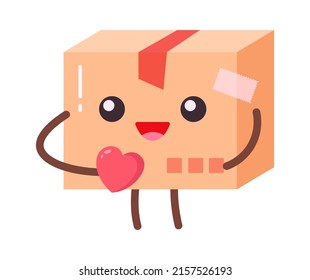 Cartoon parcel with heart. Delivery Service. Vector illustration