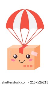 Cartoon parcel with parachute. Delivery Service. Vector illustration