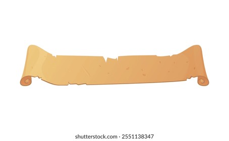 Cartoon parchment roll, blank scroll ribbon and old vintage paper banner vector illustration. Open expanded antique manuscript or papyrus isolated on white background. Game ui asset