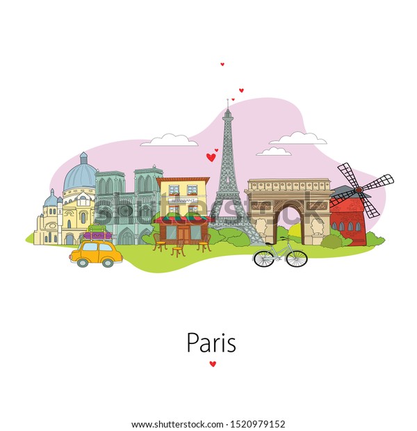 A cartoon\
Paris. Architecture paris. The Eiffel Tower, the triumphal arch.\
The Parisian landscape. sunset in\
paris\
