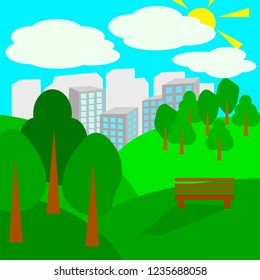 Cartoon park in flat style. Vector illustration. 