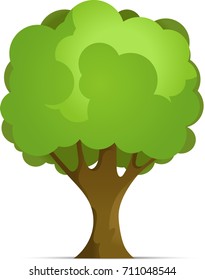 Cartoon Park Tree With Gradient Isolated on White Background. Vector Illustration with Shadow.