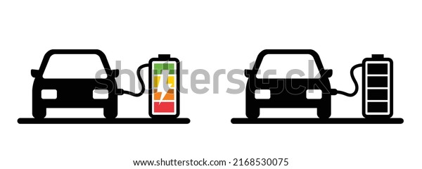 Cartoon parked e cars in a parking zone. Filling\
pump station. Electrical cable plugs for auto or car. Electric\
vehicle plug charging station point. Battery cars station logo.\
Pinpoint or pin\
location
