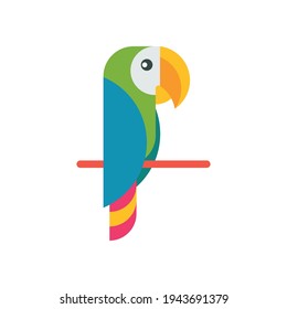 Cartoon parrot, bird wild animal, vector illustration on white background, icon.
