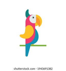 Cartoon parrot, bird wild animal, vector illustration on white background, icon.