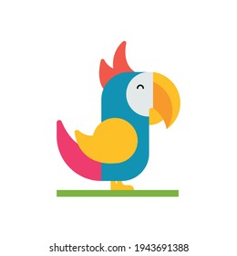 Cartoon parrot, bird wild animal, vector illustration on white background, icon.