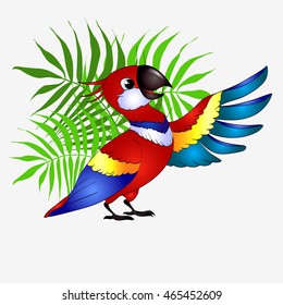 Cartoon parrot. Character isolated on white.