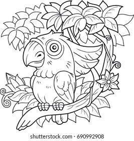 Cartoon parrot cockatoo sitting on a branch
