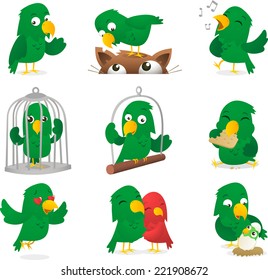 Cartoon parrot collection vector illustration. 