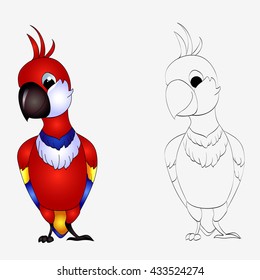 Cartoon parrot. Cute character isolated on white.