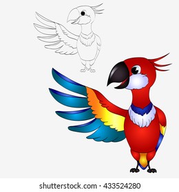 Cartoon parrot. Cute character isolated on white.