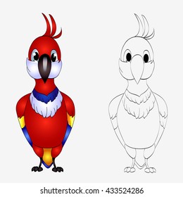 Cartoon parrot. Cute character isolated on white.