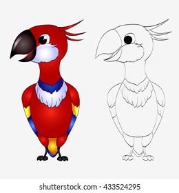 Cartoon parrot. Cute character isolated on white.
