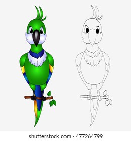 Cartoon parrot. Cute character isolated on white.
