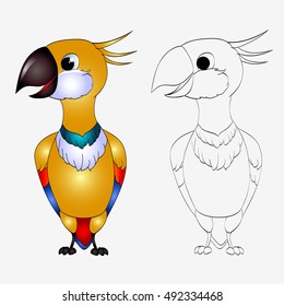Cartoon parrot. Cute character isolated on white.