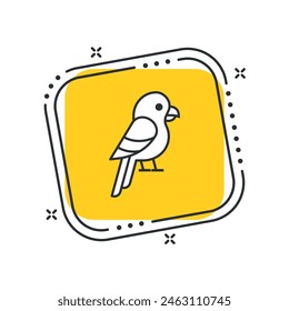 Cartoon parrot icon vector illustration. Simple bird on isolated yellow square background. Tropical bird sign concept.