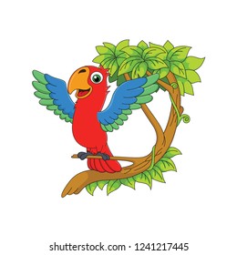 cartoon parrot is perched on a tree