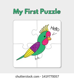 Cartoon parrot puzzle design. Vector illustration for children education