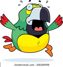 A cartoon parrot running in a panic.
