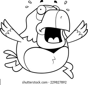 A cartoon parrot running in a panic.