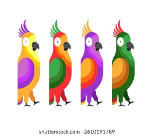 Cartoon Parrot set. popinjay Vector illustration