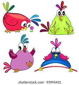 cartoon parrot set. vector cute bird.