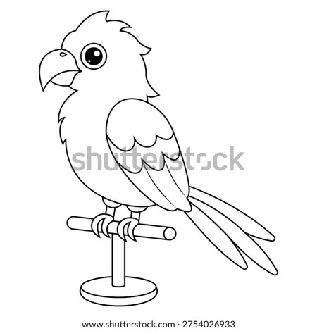 Cartoon Parrot sitting on a stand outline ideal for coloring pages