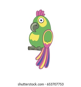 Cartoon parrot style flat on a white background. Vector illustration