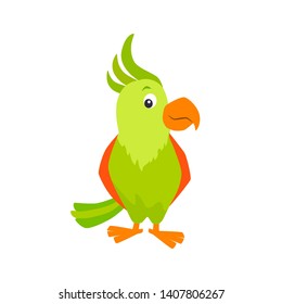 Cartoon parrot vector flat illustration.