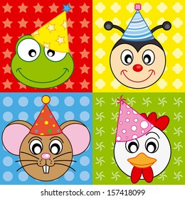 cartoon party animal icons collection