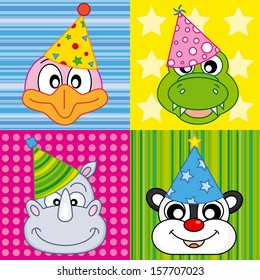cartoon party animal icons collection