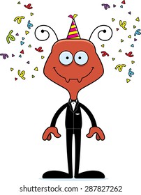 A cartoon party ant smiling.