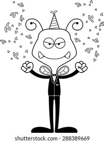A cartoon party bee looking angry.
