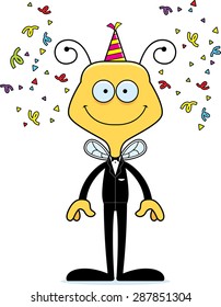 A cartoon party bee smiling.