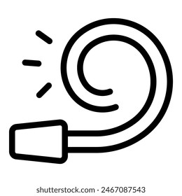 Cartoon party blower icon for festive celebration and birthday decoration, in simple black and white vector line art design