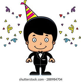 A cartoon party boy smiling.