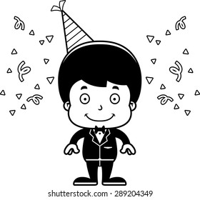 A cartoon party boy smiling.