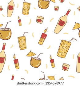 Cartoon party cocktails seamless pattern. Vector illustration.