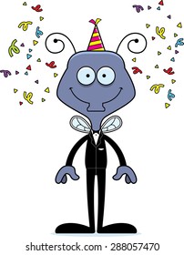 A cartoon party fly smiling.