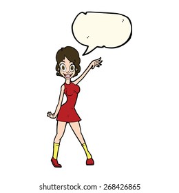 cartoon party girl with speech bubble