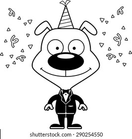 A cartoon party puppy smiling.