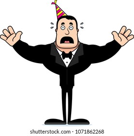 A cartoon partygoer looking scared.