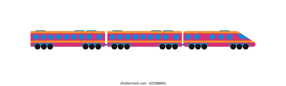 Cartoon passenger train with colorful blocks isolated over white and toy train vector set