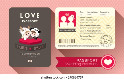 Cartoon Passport Wedding Invitation Card Design Template