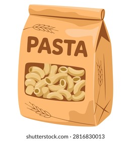 Cartoon pasta packaging with penne pasta inside isolated flat vector food style illustration for grocery and food themes