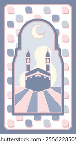 cartoon pastel kaaba prayer mat