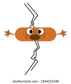 Caricatura de un parche cubierto con un dibujo o ilustración de color vectorial de venda de aspecto impactante