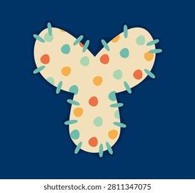 Cartoon patch font colorful letter Y, patchwork typeface, motley ABC English alphabet type. Motley textile typeface, patchwork typeset. Fabric font type with color spots pattern and blue thread